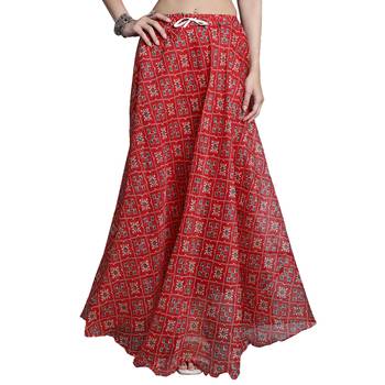 Red printed flared cotton kota doriya lehenga skirt 1