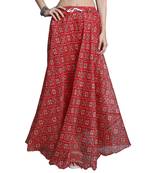 Red printed flared cotton kota doriya lehenga skirt