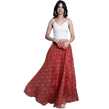 Red printed flared cotton kota doriya lehenga skirt 3