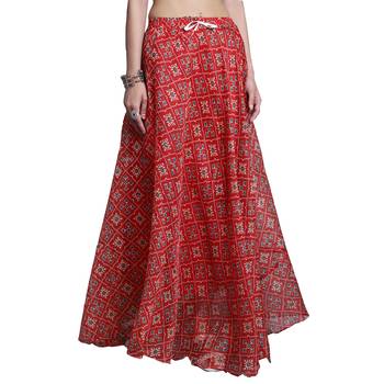 Red printed flared cotton kota doriya lehenga skirt 4