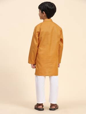 Orange plain cotton kurta pajama set for boys ethnic wear 5