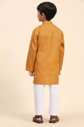 Orange plain cotton kurta pajama set for boys ethnic wear