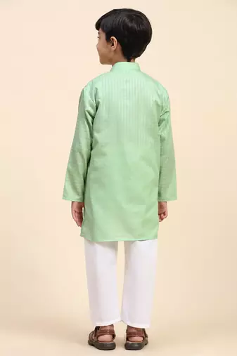 Light green plain cotton kurta pajama set for boys ethnic wear