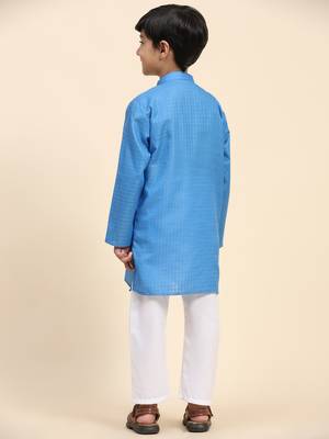 Sky blue plain cotton kurta pajama set for boys ethnic wear 5