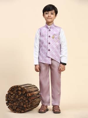 Pink floral cotton 3 piece suit set for boys party,wedding outfits 1