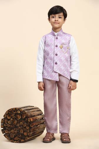 Pink floral cotton 3 piece suit set for boys party,wedding outfits