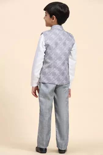Grey floral cotton 3 piece suit set for boys party,wedding outfits