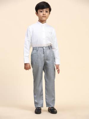 Grey floral cotton 3 piece suit set for boys party,wedding outfits 5