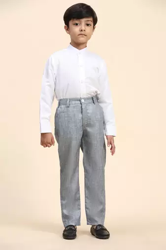 Grey floral cotton 3 piece suit set for boys party,wedding outfits