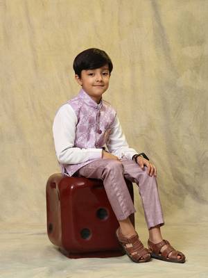 Pink floral cotton 3 piece suit set for boys party,wedding outfits 2