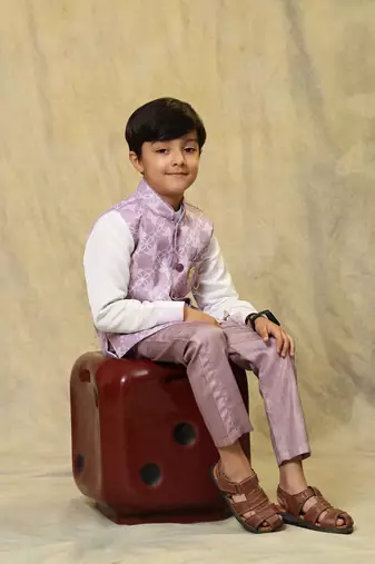 Pink floral cotton 3 piece suit set for boys party,wedding outfits