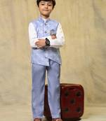 Blue floral cotton 3 piece suit set for boys party,wedding outfits