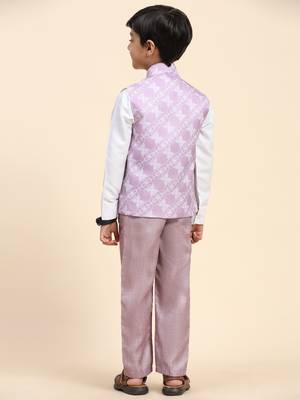 Pink floral cotton 3 piece suit set for boys party,wedding outfits 3