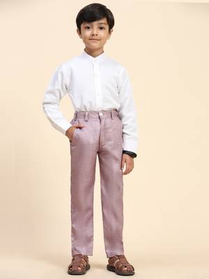 Pink floral cotton 3 piece suit set for boys party,wedding outfits 4