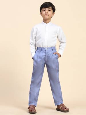Blue floral cotton 3 piece suit set for boys party,wedding outfits 5