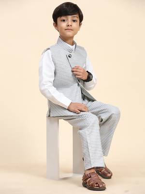 Black checkered cotton 3 piece suit set for boys party,wedding outfits 1