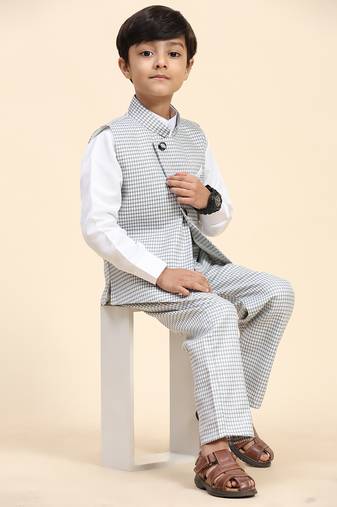 Black checkered cotton 3 piece suit set for boys party,wedding outfits