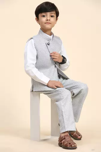 Black checkered cotton 3 piece suit set for boys party,wedding outfits