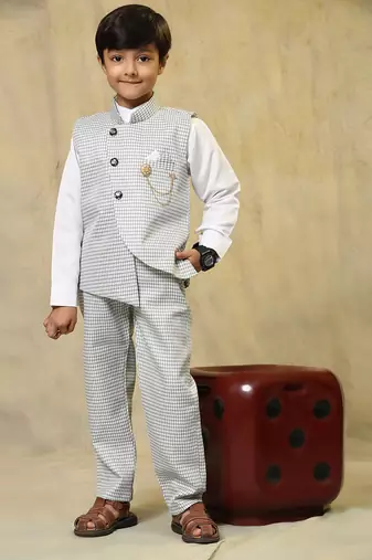 Black checkered cotton 3 piece suit set for boys party,wedding outfits