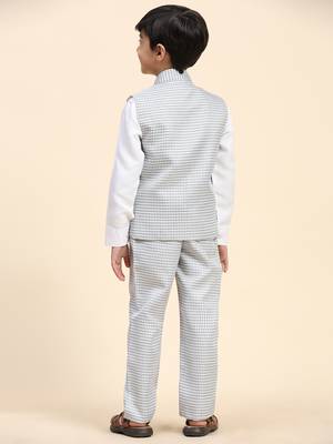 Black checkered cotton 3 piece suit set for boys party,wedding outfits 4