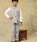 Brown checkered cotton 3 piece suit set for boys party,wedding outfits