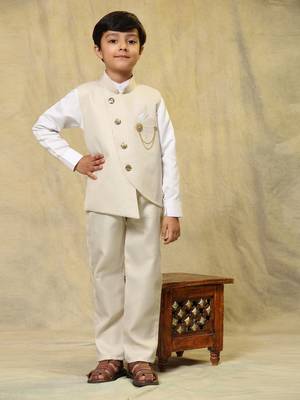 Light brown checkered cotton 3 piece suit set for boys party,wedding outfits 1