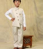 Light brown checkered cotton 3 piece suit set for boys party,wedding outfits