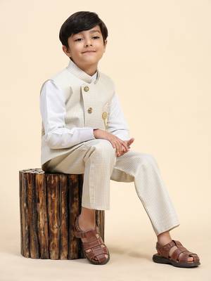 Light brown checkered cotton 3 piece suit set for boys party,wedding outfits 2
