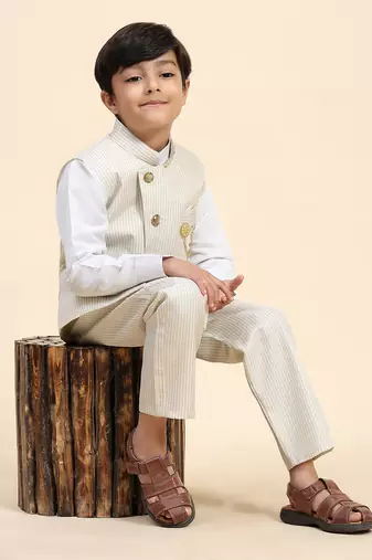 Light brown checkered cotton 3 piece suit set for boys party,wedding outfits