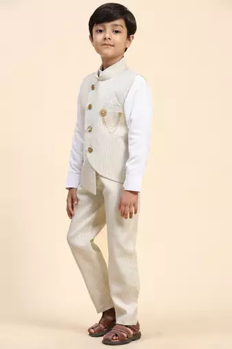 Light brown checkered cotton 3 piece suit set for boys party,wedding outfits