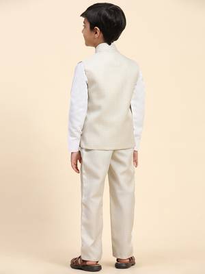 Light brown checkered cotton 3 piece suit set for boys party,wedding outfits 4