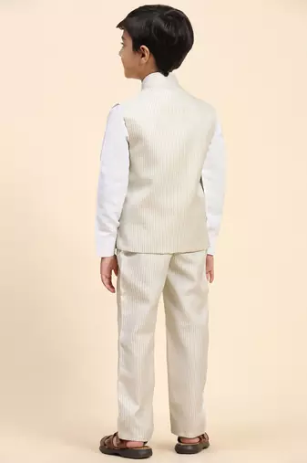 Light brown checkered cotton 3 piece suit set for boys party,wedding outfits
