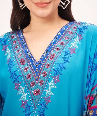 Blue mexican print embellished full length kaftan 5