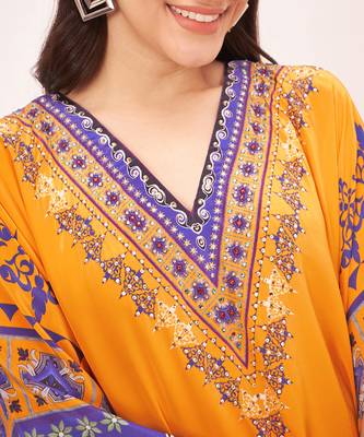 Yellow mexican print embellished full length kaftan 5