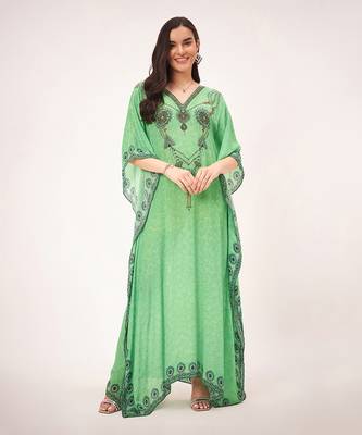 Parrot green pearl full length kaftan 1