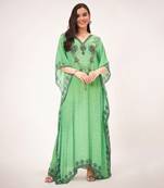 Parrot green pearl full length kaftan