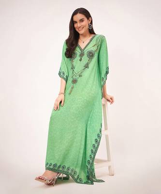Parrot green pearl full length kaftan 2