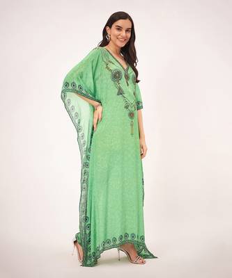 Parrot green pearl full length kaftan 3