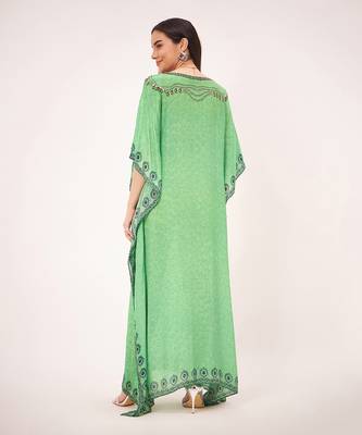 Parrot green pearl full length kaftan 4