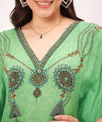 Parrot green pearl full length kaftan 5
