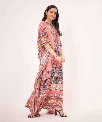Peach embellished silk full length kaftan 3