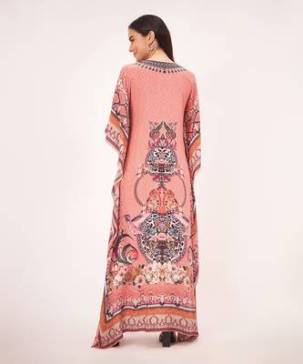 Peach embellished silk full length kaftan 4