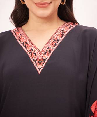 Black and red floral print silk mid length kaftan 5