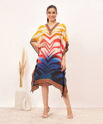 Multicoloured masai print silk kaftan tunic 1