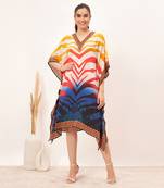Multicoloured masai print silk kaftan tunic