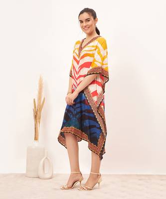 Multicoloured masai print silk kaftan tunic 2