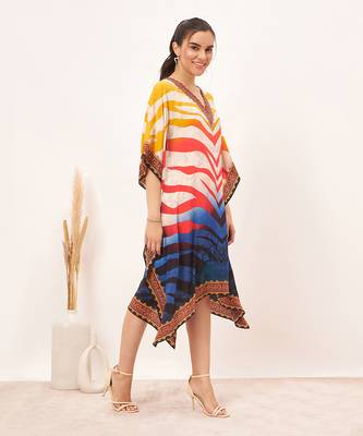 Multicoloured masai print silk kaftan tunic 3