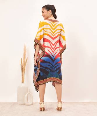 Multicoloured masai print silk kaftan tunic 4