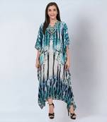 Blue and black animal print embellished silk kaftan