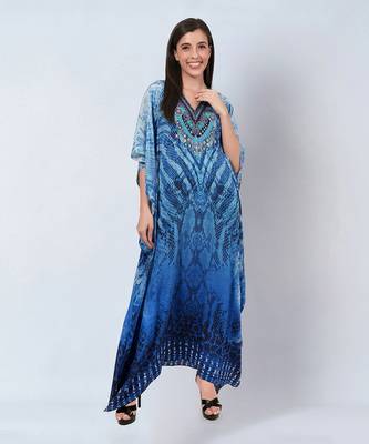 Blue python print embellished silk full length kaftan 1